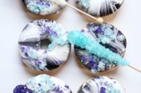 30 rock candies with marble glaze donuts