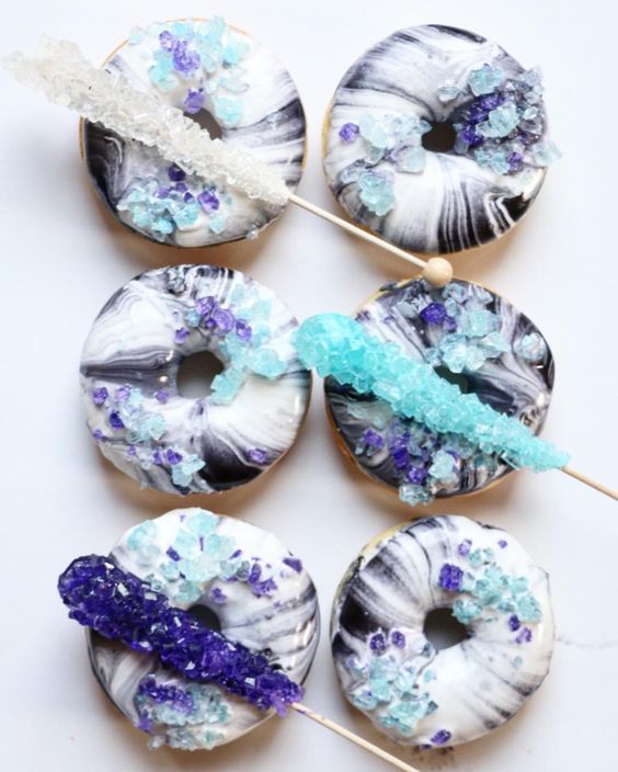 rock candies with marble glaze donuts