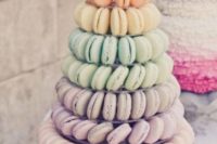 31 rainbow macaron wedding tower looks cool and tastes amazing