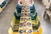 32 colorful velvet chairs for the wedding tablescape