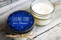 32 homemade candles with starry covers and twine