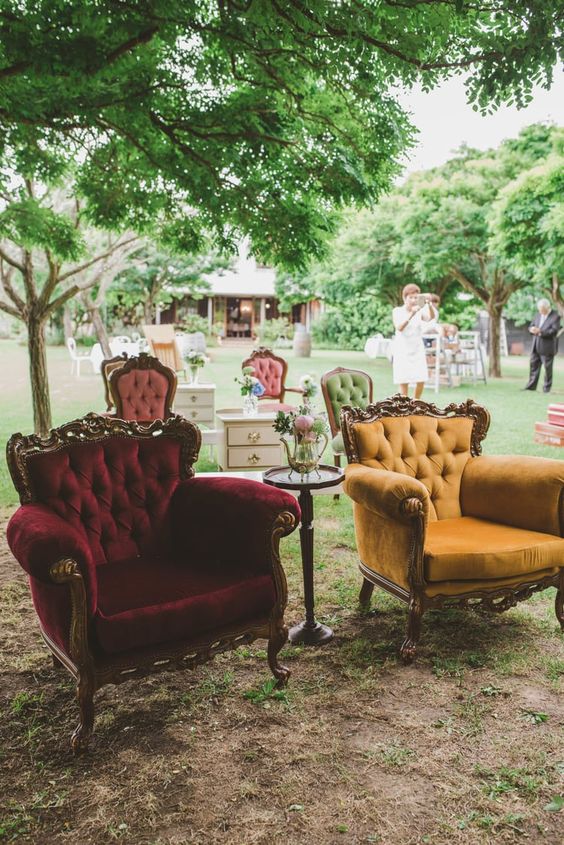 velvet chairs with armrests for a wedding lounge will provide comfort