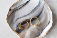 34 marble clay ring dish with a gold edge