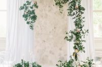 35 marble wedding backdrop with greenery, blush flowers and candles
