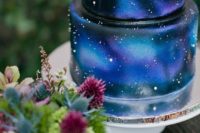 38 space and stars wedding cake in blue and purple shades