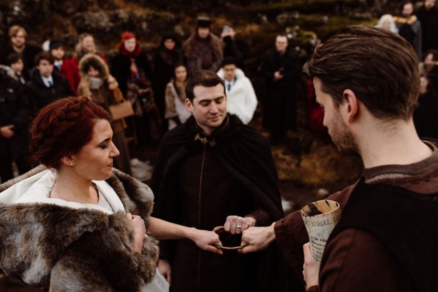 The ceremony was pagan, with a horn to drink beer and say wishes to the couple