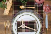 04 a plaid fabric table runner is a great idea to add coziness to a fall or winter wedding table