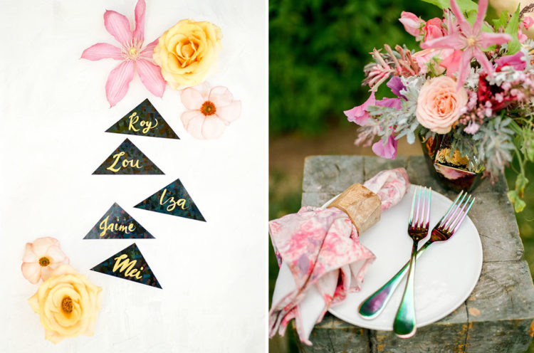 Many chic and colorful details like watercolor pink napkins are worth pinning