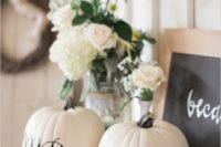 08 white pumpkins with Mr and Mrs monograms is a cool and sweet decoration for DIY