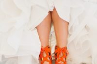 09 bold orange laser cut wedding shoes with lacing up