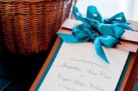 10 teal and copper ceremony programs with bows