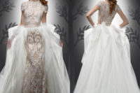 11 beautiful sheath lace dress with short sleeves and a tulle overskirt