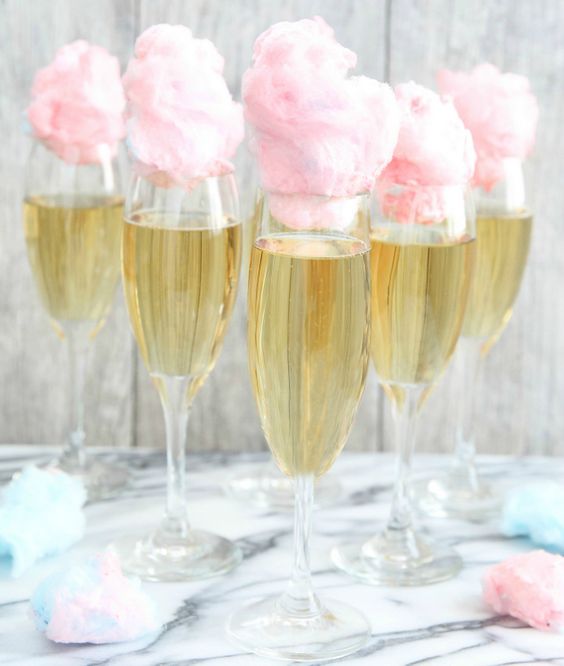 champagne served with cotton candy is wow for a girls' party