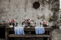12 The table was laid with bold blooms, indigo dyed fabrics and pink candles