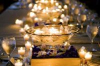 sheer glass bowls with petals and floating candles will create an ambience