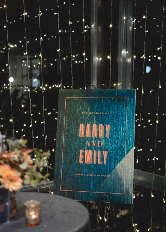 teal and copper wedding sign looks stylish and chic