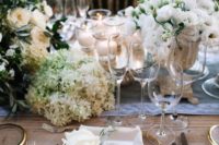 18 beautiful tablescape with lush white florals and gold touches and some rustic touches