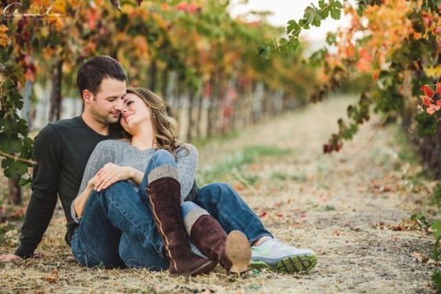 fall engagement in a vineyard will hint on your wedding venue