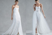 20 strapless lace A-line wedding dress and a lace overskirt with a bow for more volume