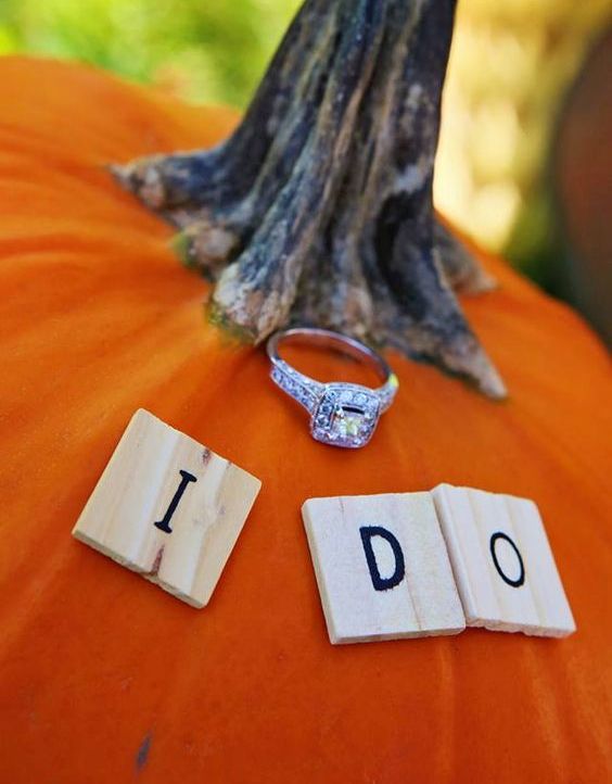 put your engagement ring on a pumpkin to embrace the fall