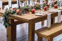23 eucalyptus, pomegranates and black candles for chic rustic table decor