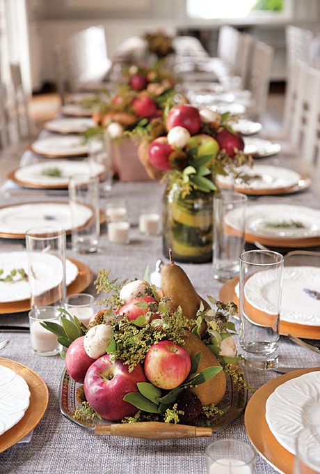 a vintage bowl with apples, pears and eucalyptus for the fall