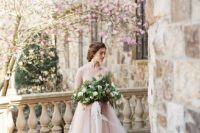 24 stunning spring bridal portrait in the castle courtyard with cherry blossom