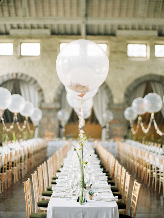 sheer balloons for decorating the tables will save much space on the table itself
