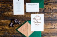 28 emerald stationary with copper lining and calligraphy