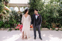 01 The wedding shoot was spruced up with pink hues and gold details and tropical touches