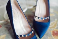 02 indigo wedding shoes with a rhinestone row look chic and refined