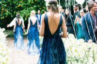 04 low back indigo dyed bridesmaids’ dresses will catch everybody’s eye