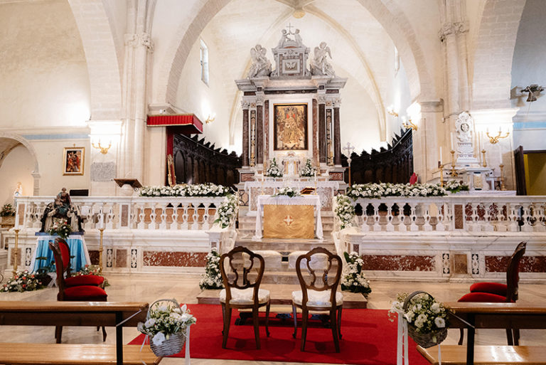 The ceremony took place in a church, which was beautifully decorated