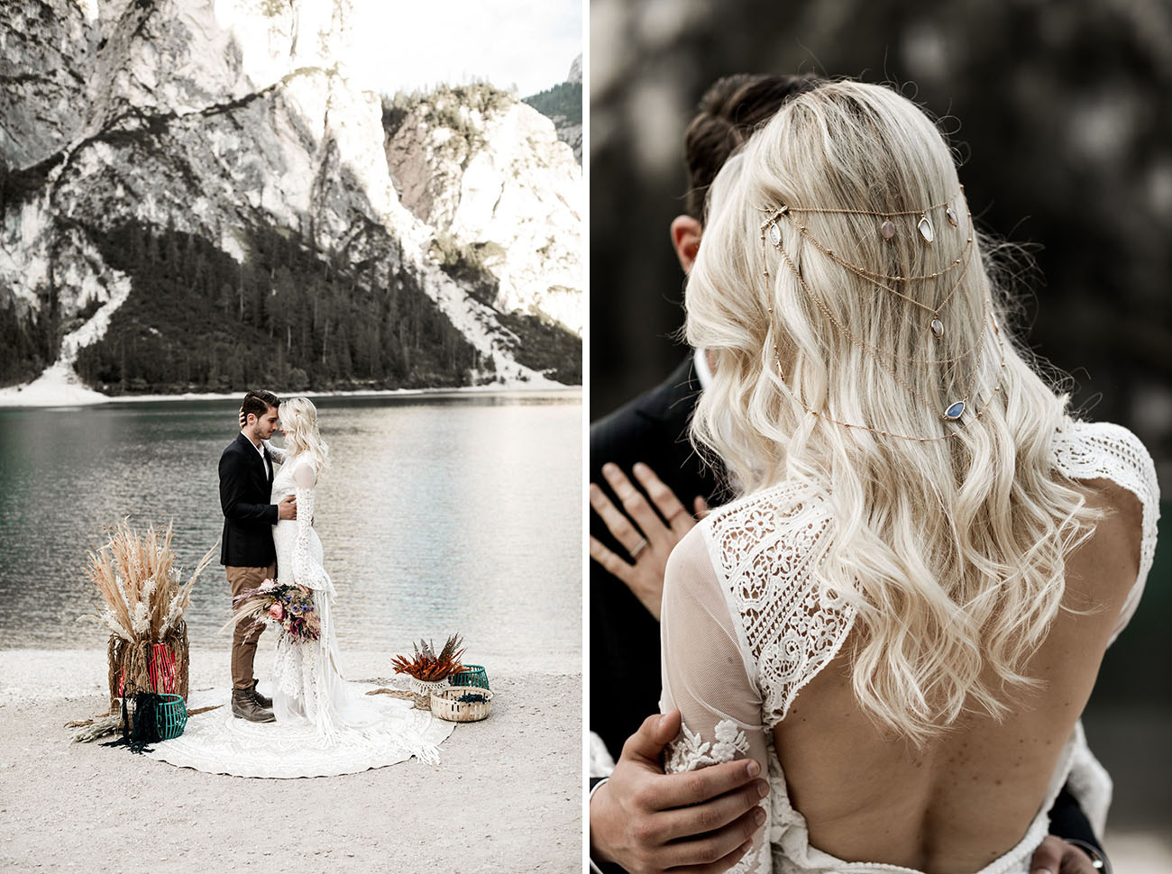 Look at the gorgeous stone headpiece and the open back of the dress