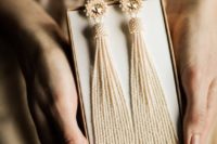 neutral bead tassel earrings for a chic bridal look
