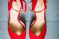 06 red suede wedding shoes with ankle straps for the bride