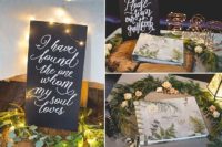 08 Greenery was mixed with LEDs, and a guest book was covered with a handmade image