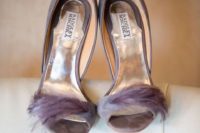 08 greyish lavender wedding shoes with feathers by Badgley Mischka