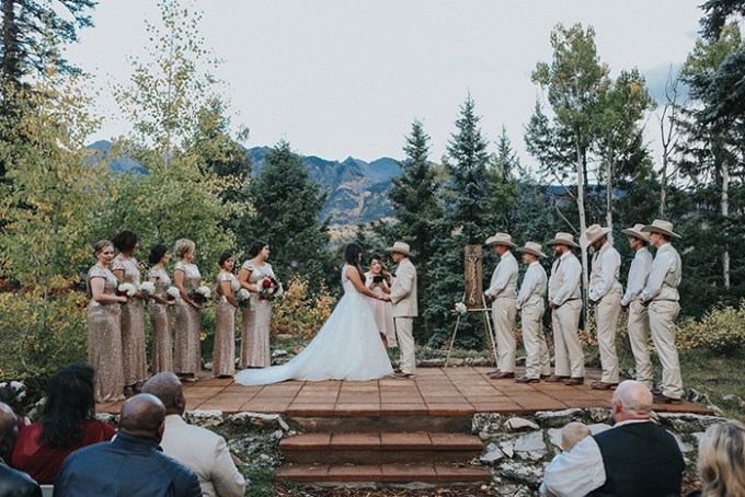 The ceremony took place on a special stand in the backdrop of mountain woodlands, no decor is needed with such views