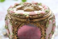 09 a refined vintage-inspired pink jewelry box with roses and vintage gold