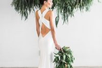 09 chic sheath wedding dress with a criss cross back and a small train