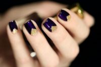 09 deep purple and gold glitter geometric wedidng manicure