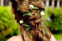 09 ivy and white blooms twisted half up wedding hairstyle