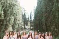 09 strapless maxi lavender gowns for the bridesmaids and a one shoulder one