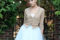10 a neutral beige cardigan won’t take off attention from your gorgeous dress