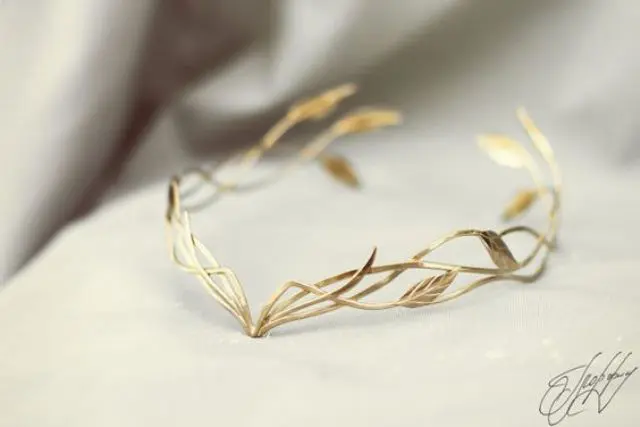 refined and light elvish wedding headpiece with leaves