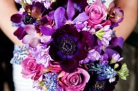11 a gorgeous fall wedding bouquet with deep purple, lavender and lilac colored blooms