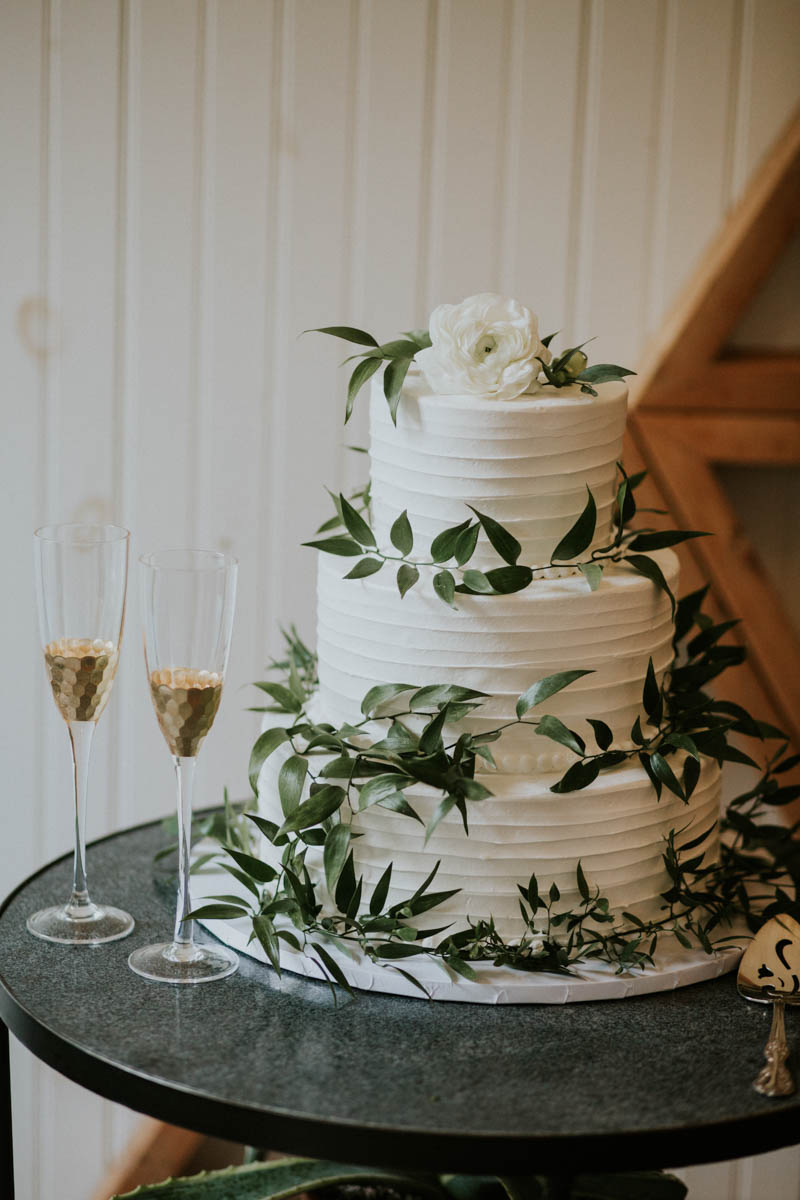 The wedding cake was a textural one, with fresh greenery