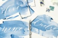 12 watercolor indigo wedding table numbers with white calligraphy