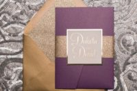 14 stylish gold and purple wedding invitations with glitter touches